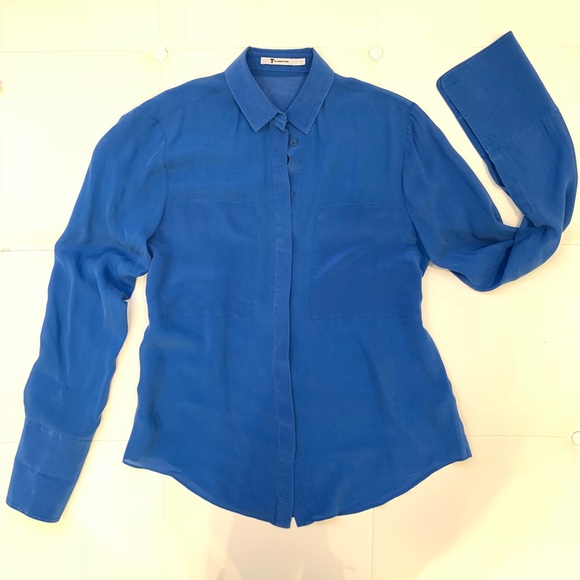 T by ALEXANDER WANG Silk Cobalt Blouse Sz M